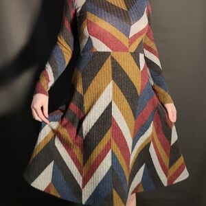 Bella D. Multicolor Chevron Long Sleeve Dress